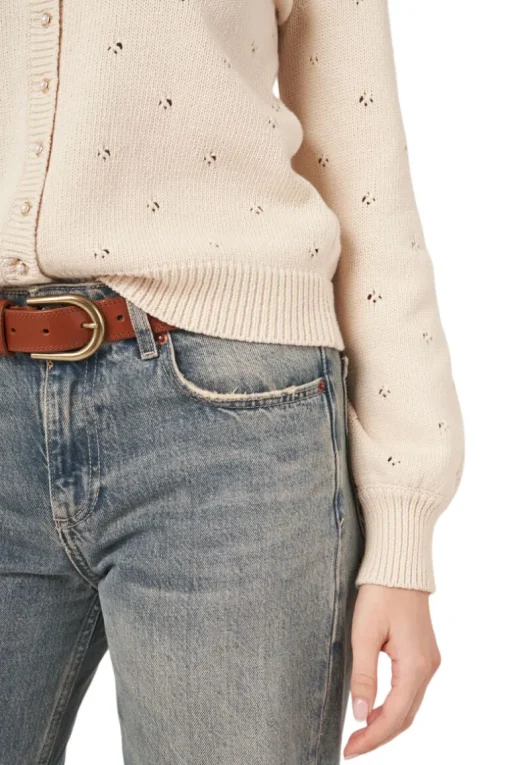 Repeat Cashmere Pure Cotton Pointelle Cardigan with Pearl Buttons in Ivory