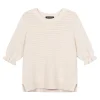 Repeat Cashmere Short Sleeve Cotton Textured Knit Sweater in Ivory