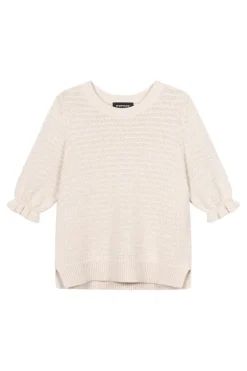 Repeat Cashmere Short Sleeve Cotton Textured Knit Sweater in Ivory