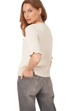 Repeat Cashmere Short Sleeve Cotton Textured Knit Sweater in Ivory