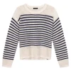 Repeat Cashmere Striped Ajour Sweater in Ivory-Marine