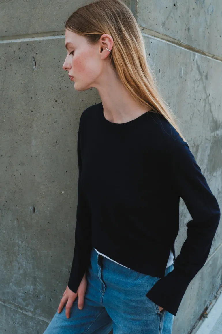 Saint Art Elodie Layered Crewneck Sweater in Navy