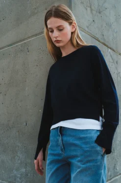 Saint Art Elodie Layered Crewneck Sweater in Navy