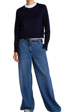 Saint Art Elodie Layered Crewneck Sweater in Navy