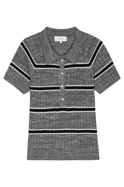 The Great Classic Polo Sweater in Heather Grey Stripe