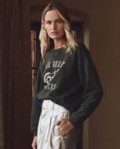 The Great League Sweatshirt in Washed Black with Bucking Bronco Graphic