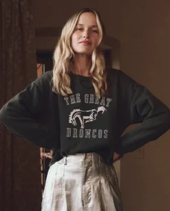 The Great League Sweatshirt in Washed Black with Bucking Bronco Graphic
