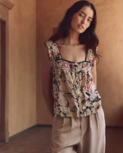 The Great Victorian Pleat Tank in Vintage Rose Print