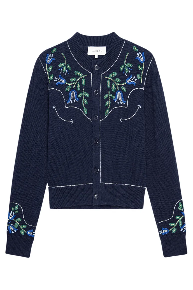 The Great Western Beaded Cardigan in Navy