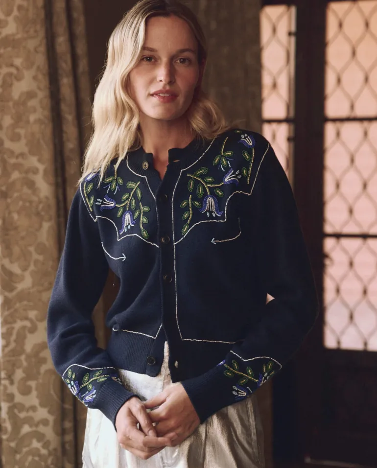 The Great Western Beaded Cardigan in Navy