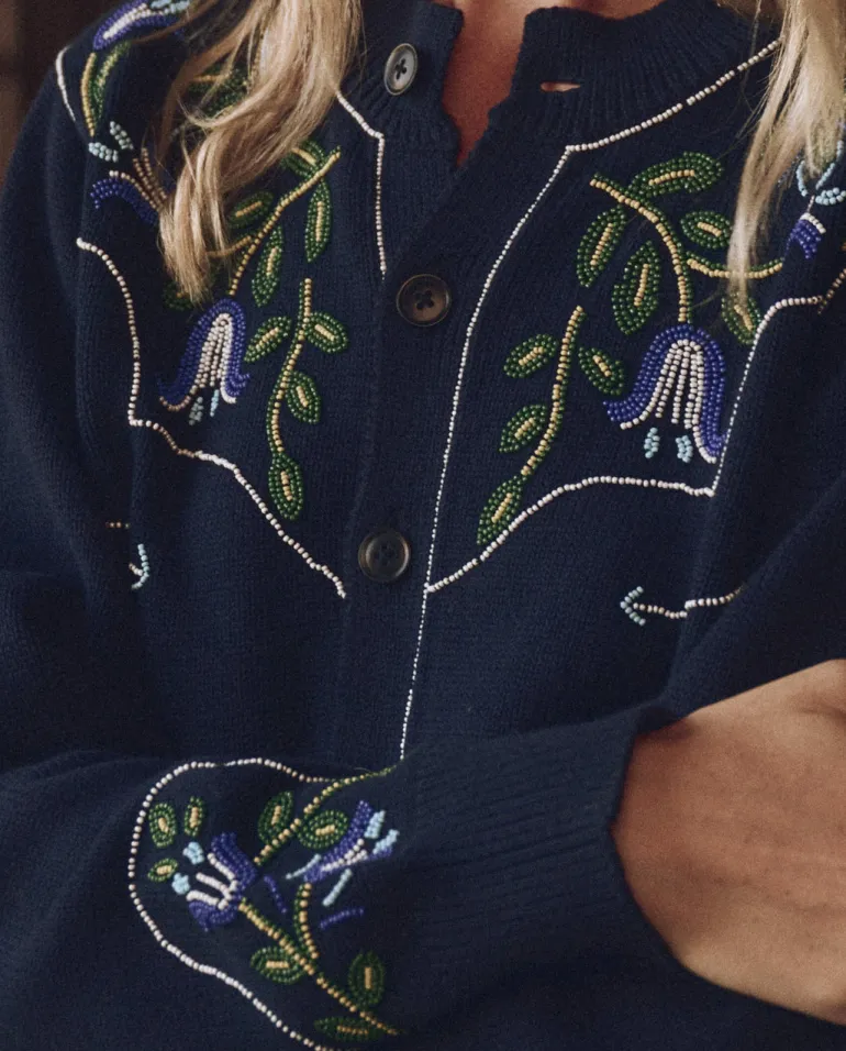 The Great Western Beaded Cardigan in Navy