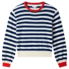 Trovata Birds of Paradis Ryann Sweater in Navy Stripe with Red
