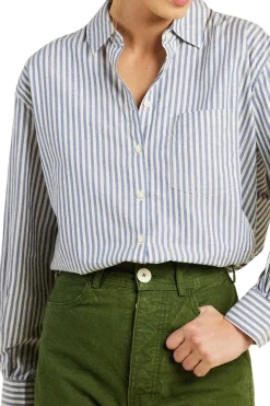 Trovata Birds of Paradis Blake Oversized Shirt in Navy Stripe