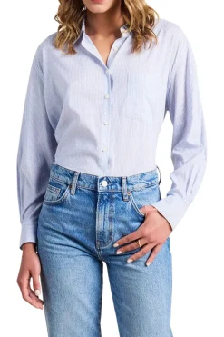Trovata Birds of Paradis Blake Oversized Shirt in Cornflower Stripe