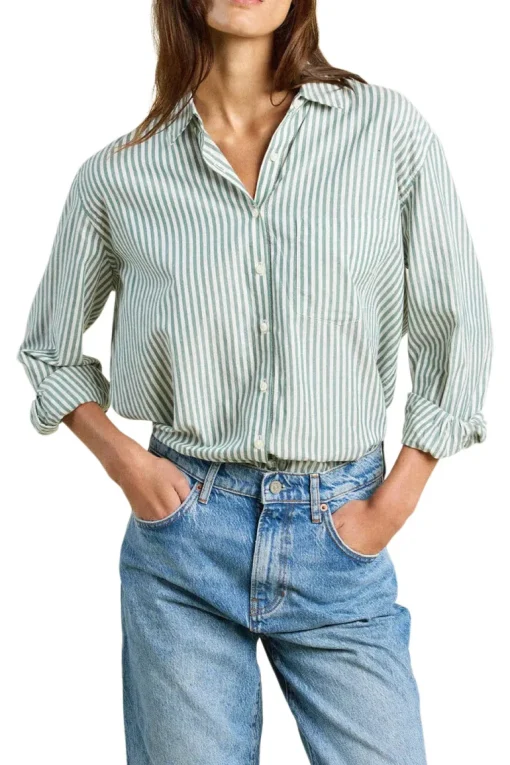 Trovata Birds of Paradis Blake Oversized Shirt in Green Stripe