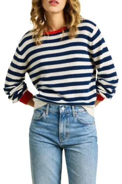 Trovata Birds of Paradis Ryann Sweater in Navy Stripe with Red