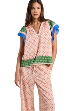 Trovata Birds of Paradis Clover Blouse in Santorini Border