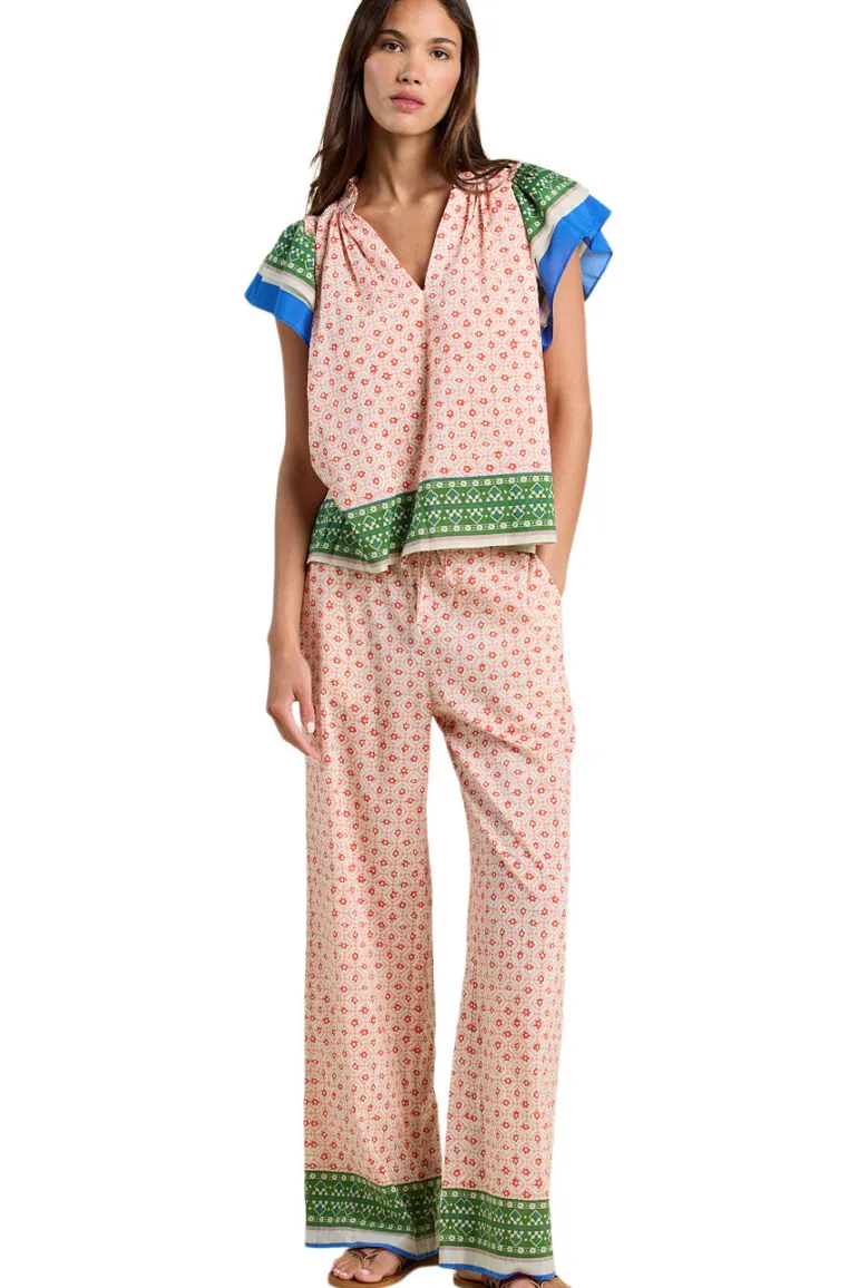 Trovata Birds of Paradis Clover Blouse in Santorini Border