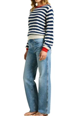 Trovata Birds of Paradis Ryann Sweater in Navy Stripe with Red