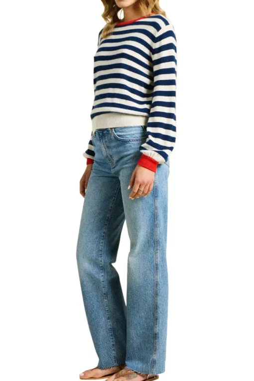 Trovata Birds of Paradis Ryann Sweater in Navy Stripe with Red