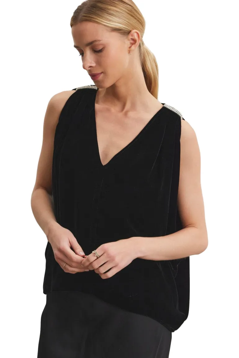 Velvet Adelle Silk Velvet Top in Black