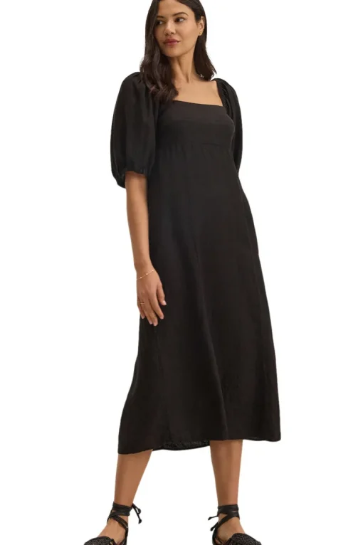 Velvet Brooke Woven Linen Dress in Black