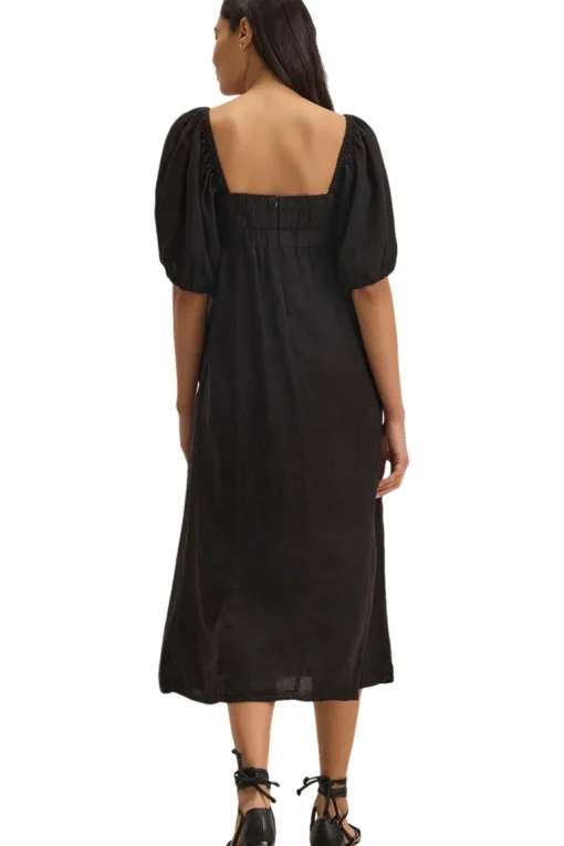 Velvet Brooke Woven Linen Dress in Black