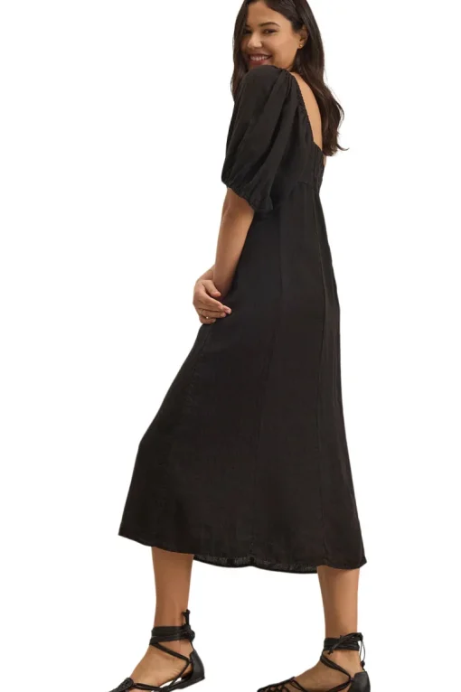 Velvet Brooke Woven Linen Dress in Black