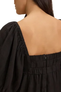 Velvet Brooke Woven Linen Dress in Black
