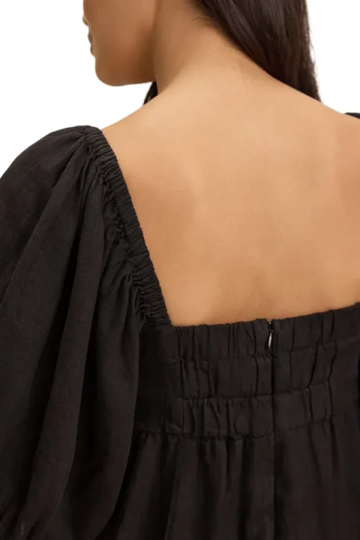Velvet Brooke Woven Linen Dress in Black