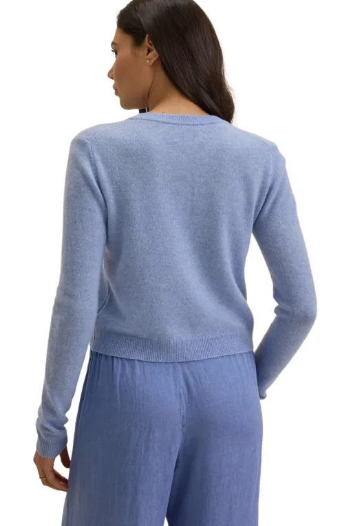 Velvet Chrichet Button Down Cardigan in Sky