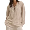 Velvet Deara Cotton Blend Striped Blouse in Oatmeal