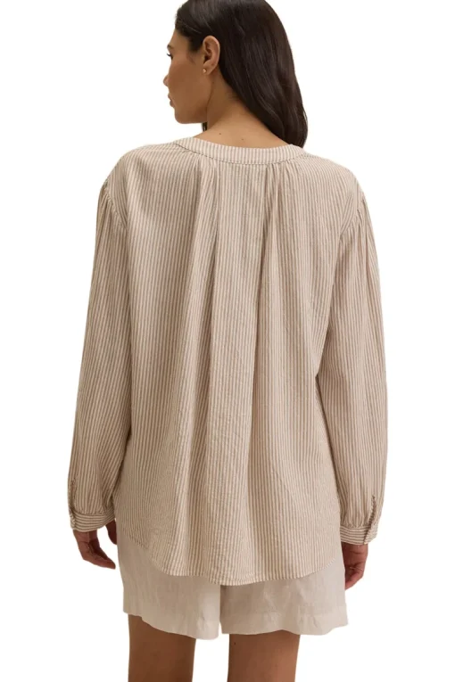 Velvet Deara Cotton Blend Striped Blouse in Oatmeal