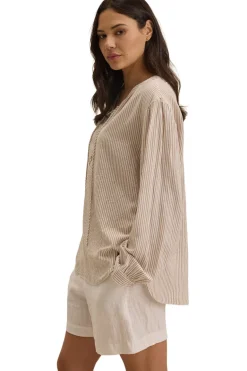 Velvet Deara Cotton Blend Striped Blouse in Oatmeal