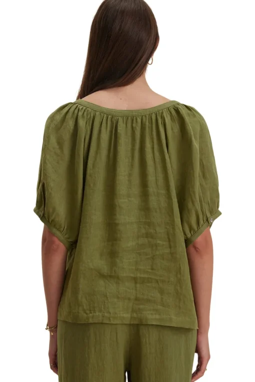 Velvet Jaimi Woven Linen Top in Sap