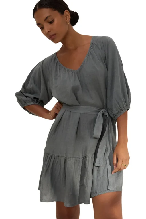 Velvet Kaylie Woven Linen Dress in Graphite