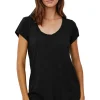 Velvet Kira Short Sleeve Soft V-neck Tee in Black