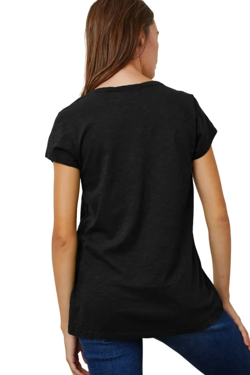 Velvet Kira Short Sleeve Soft V-neck Tee in Black