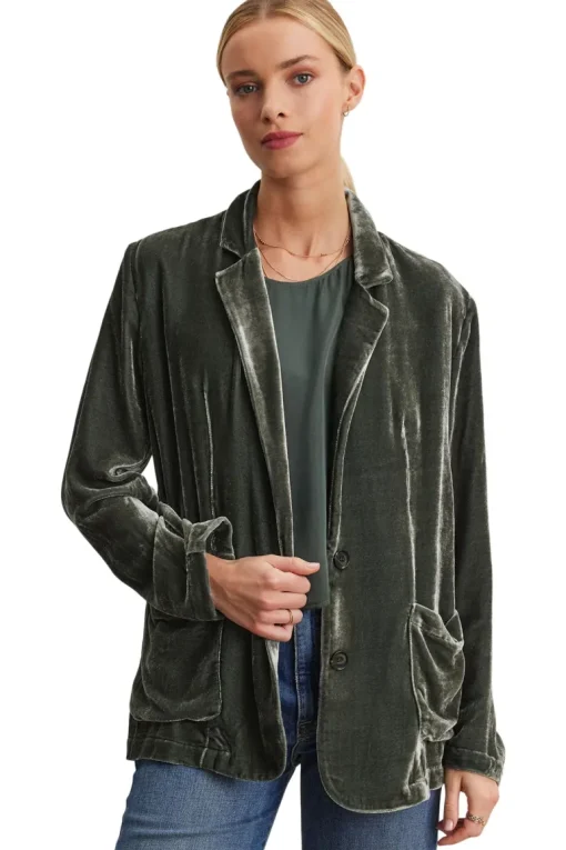 Velvet Kyla Silk Velvet Relaxed Blazer in Marsh