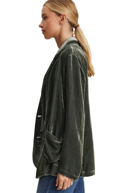 Velvet Kyla Silk Velvet Relaxed Blazer in Marsh
