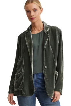 Velvet Kyla Silk Velvet Relaxed Blazer in Marsh