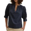 Velvet Laria Sunflower Embroidered Top in Navy