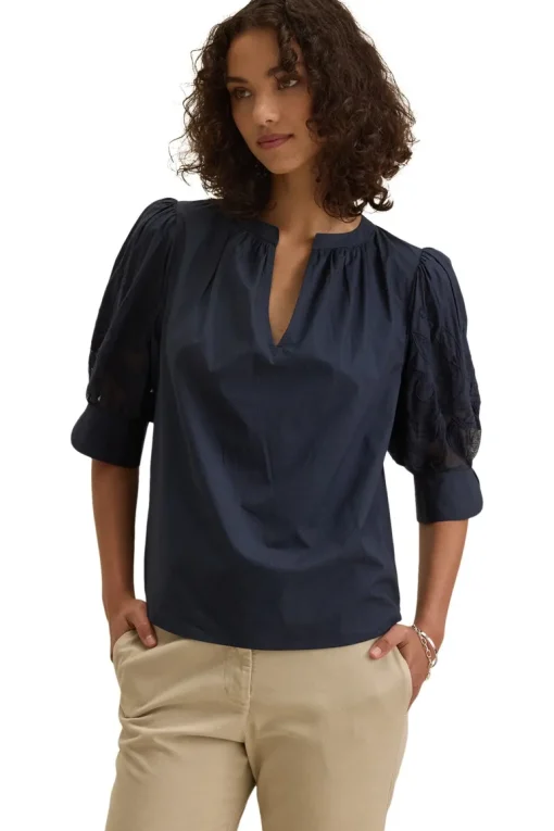 Velvet Laria Sunflower Embroidered Top in Navy