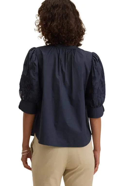 Velvet Laria Sunflower Embroidered Top in Navy