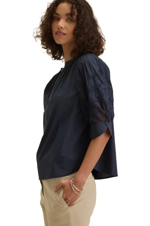 Velvet Laria Sunflower Embroidered Top in Navy