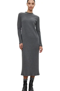 Velvet Liz Ribbed Dress in Charcoal
