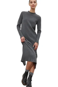 Velvet Liz Ribbed Dress in Charcoal