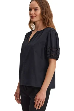 Velvet Martah Beaded Detail Top in Black