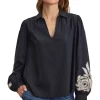 Velvet Martine Embroideried Top in Black