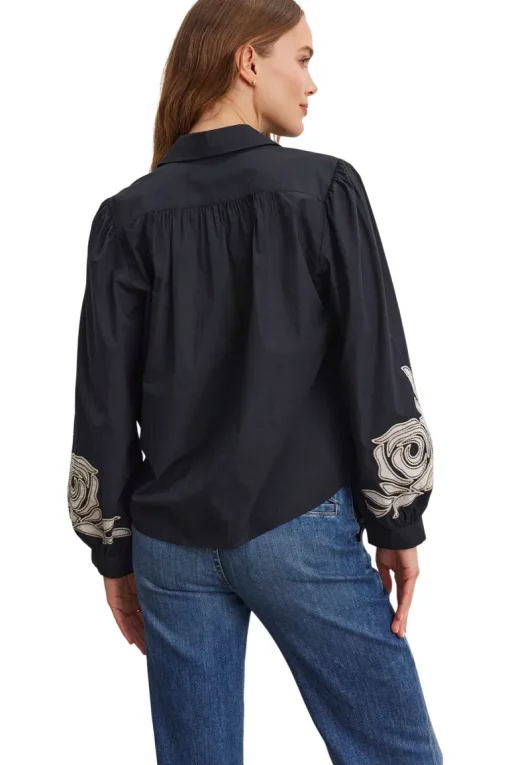Velvet Martine Embroideried Top in Black